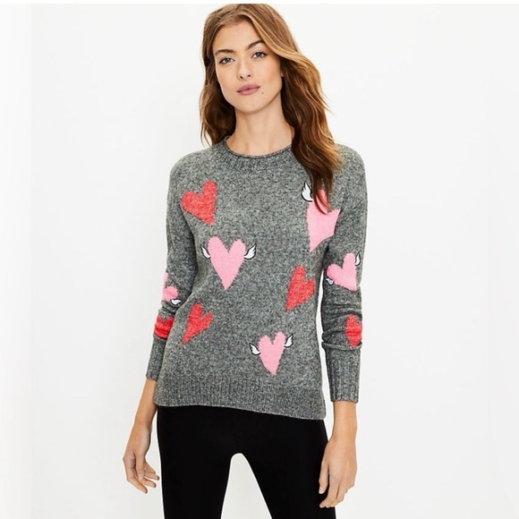 Lou & Grey Sweaters - LOFT Lou & Grey Grey W/Pink & Red Hearts Sweater Valentines Sz. S